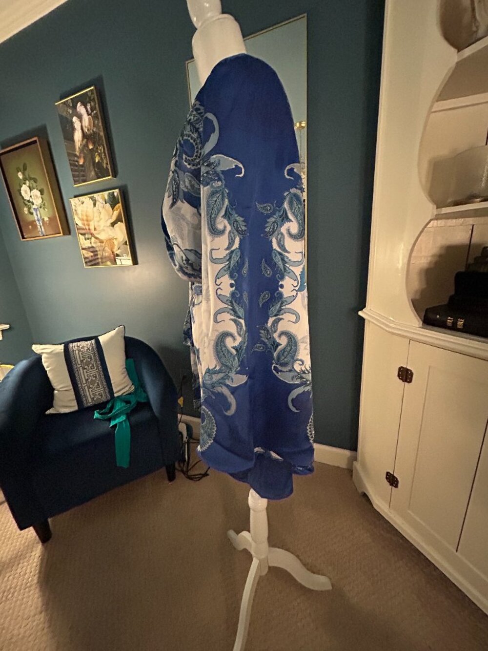 Gianni Bini Blue Paisley Kimono Wrap Dress
